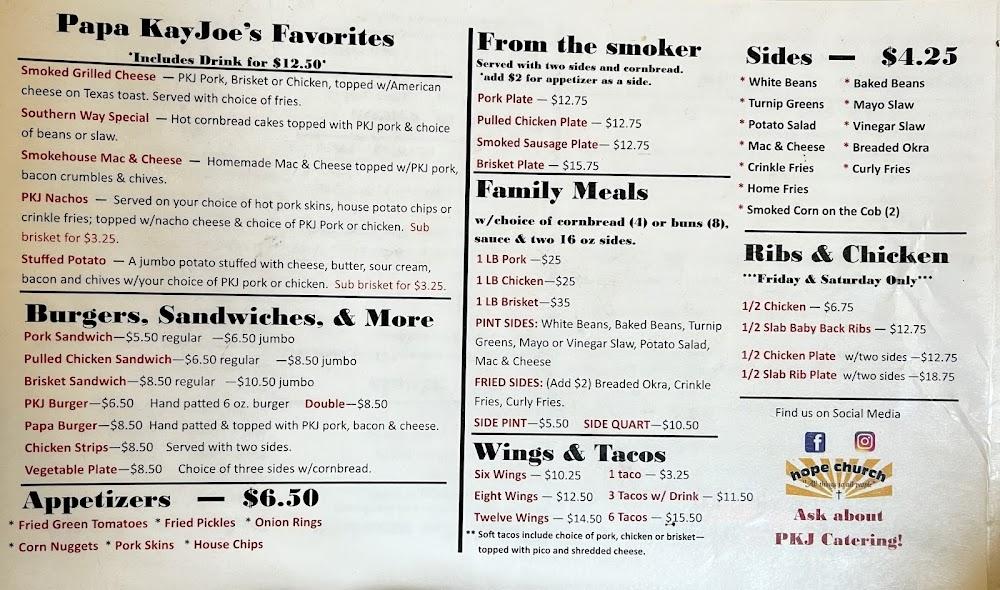 Papa Kayjoe's Bar B Que Menu image 1
